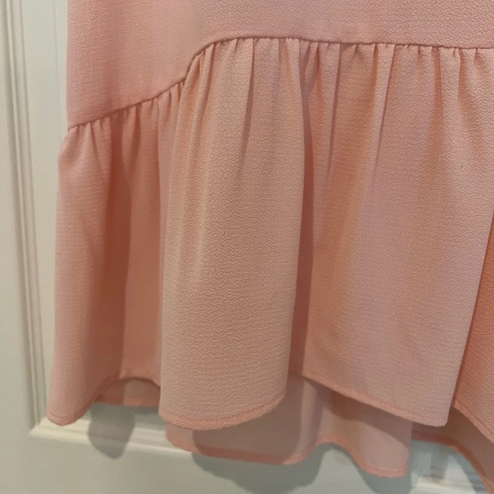 Caramela Pink Peplum Blouse with Sleeves V Neck Open Back Preppy